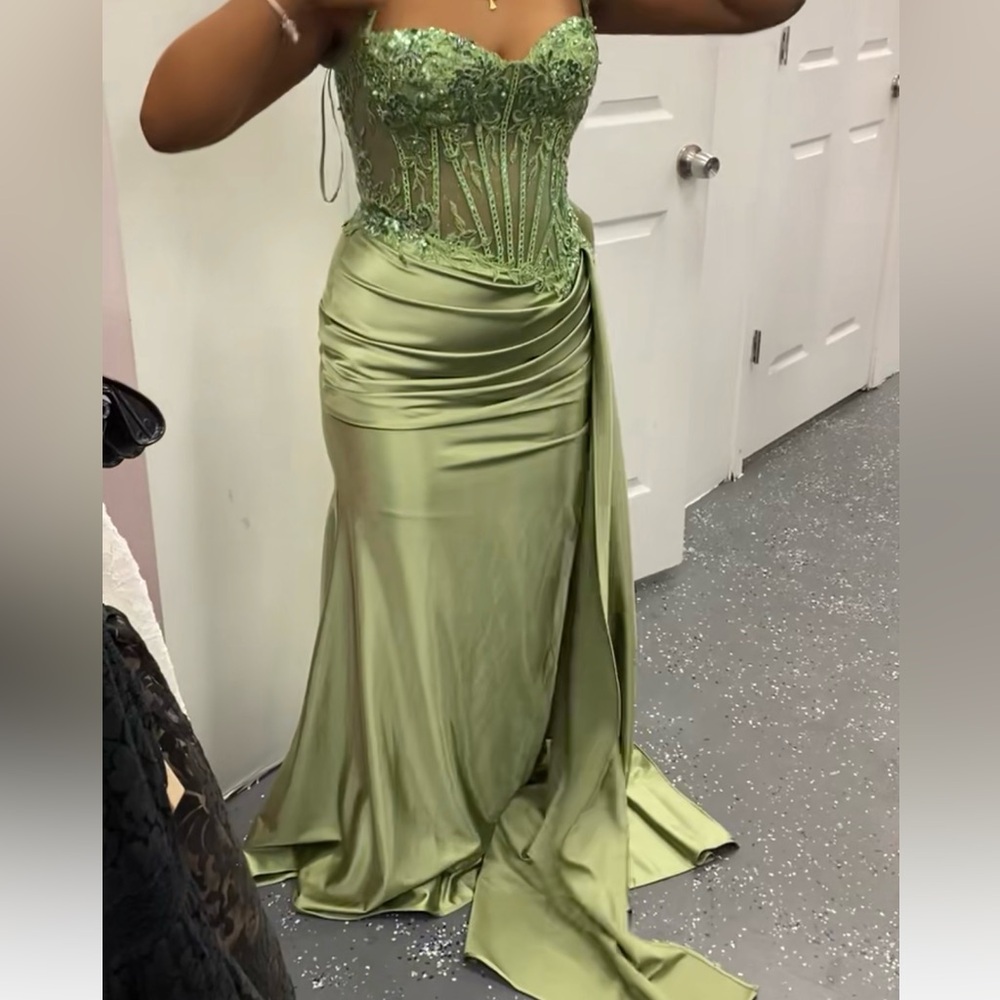LaDivine CD868 Sheer Corset High Slit Dress